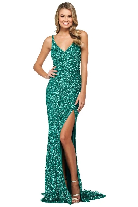 Catch Every Fashion Trend Vintage Charm Sherri Hill - 53450 Sleeveless Beaded V Neck Long Dress