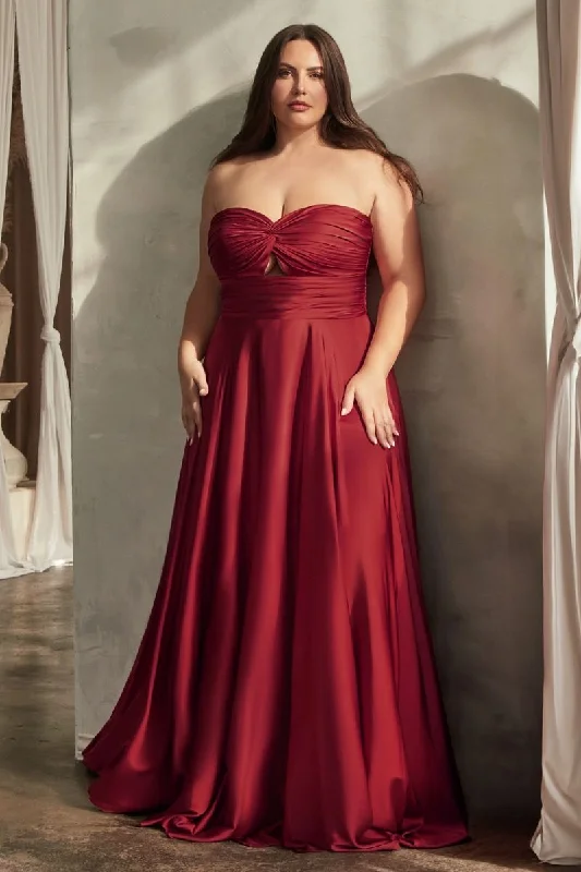 Clearance Sale, All Cheap Feminine Flow Cinderella Divine 7496C Plus Size Long Formal Strapless Satin A Line Prom Dress