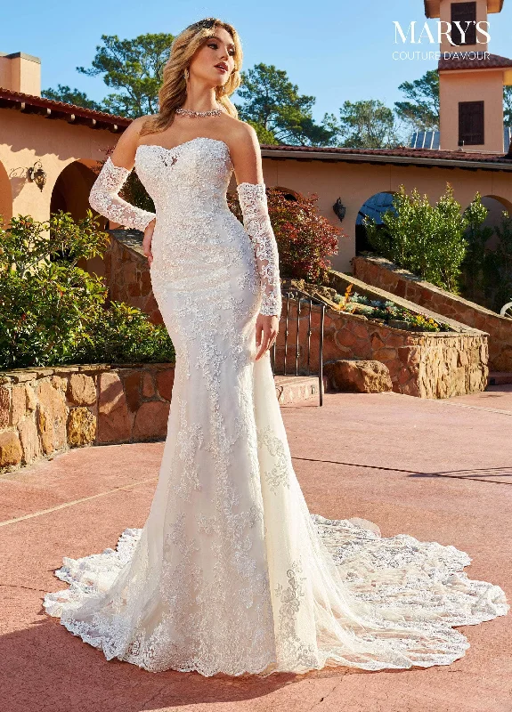 Hot Picks Tropical Island - Inspired Attire Mary's Bridal MB4134 - Embroidered Strapless Semi-sweetheart Wedding Gown