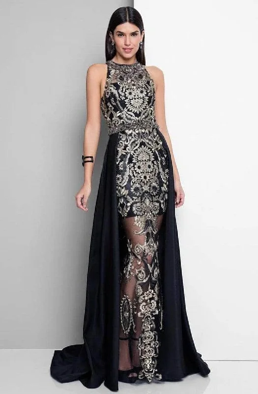 Romantic Chic Deals Bold Patterns Terani Couture - Sleeveless Mermaid Evening Dress 1712E3648 - 1 pc Black Gold in Size 4 Available