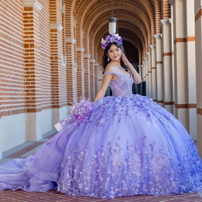 Limited Time Flash Sale Feminine Soft - Hued Look Lavender Sparkly Sweetheart Ball Gown Quinceanera Dresses Beads Appliques Long Prom Dress Birthday Party Gowns Vestidos De 15