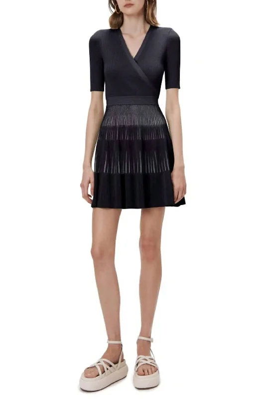 Statement Fashion Offers Soft Textures Nadya Rib Wrap Skater Mini Dress In Midnight