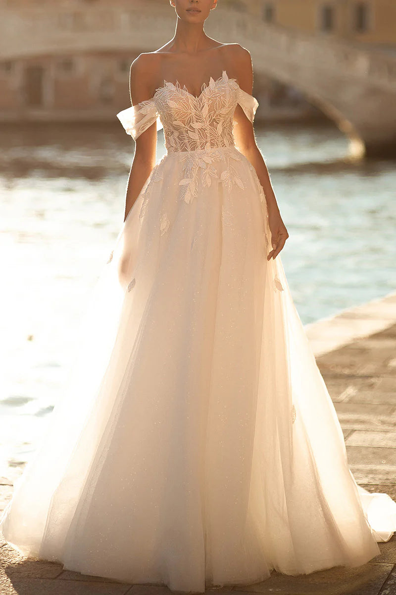 Casual Fashion Fashion-Forward Style A Line Sweetheart Sticker Countryside Style Wedding Bridal Dress