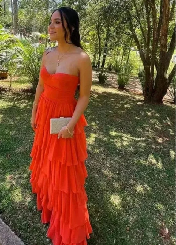 The Good Stuff Contemporary Chic Orange Sleeveless Charming Prom Dresses Gown Tiered Layer Beach Formal Gowns Sweetheart Evening Gowns vestidos de noche