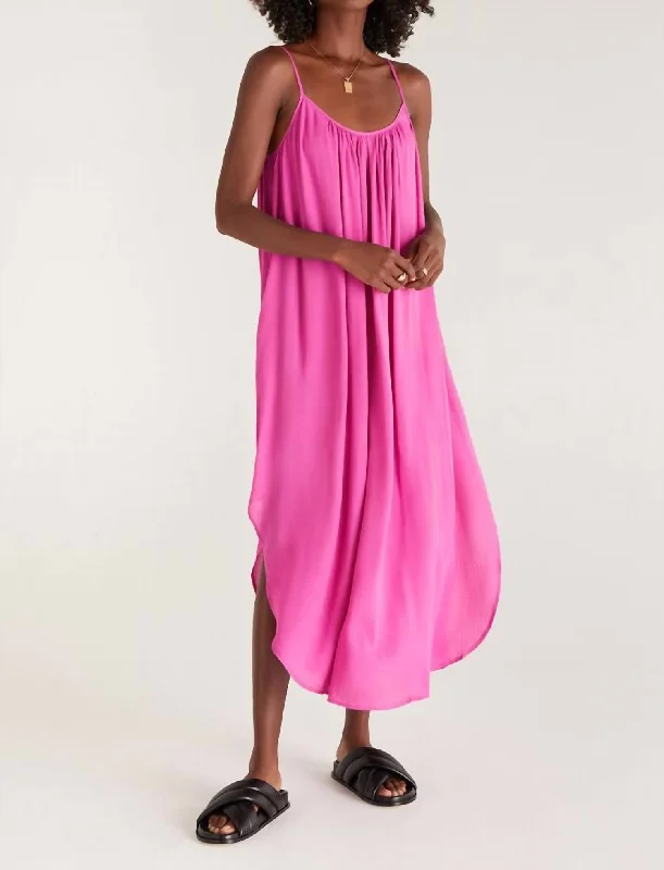 Spring Fashion Dreamy Draping Tiana Crinkle Midi Dress In Pink