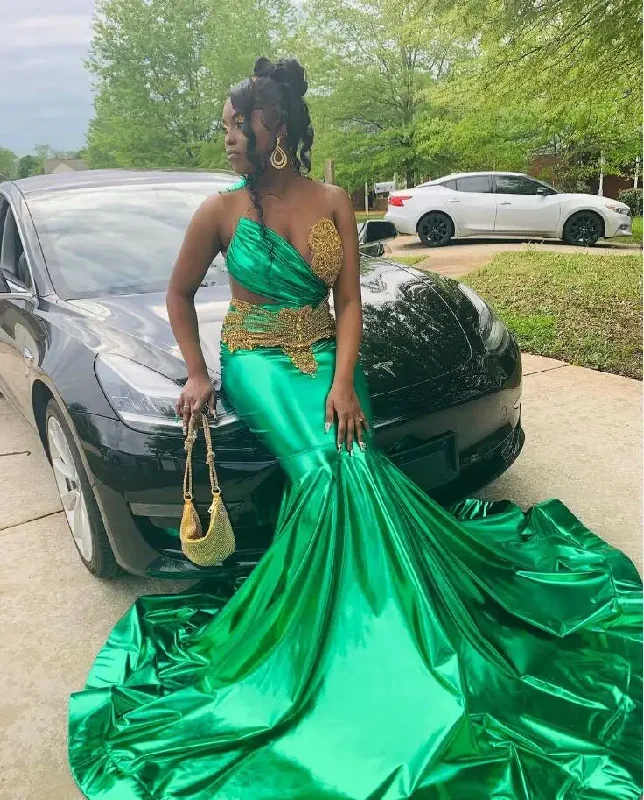 Flash Sale Fever Art Deco Geometric Pattern Look Emerald Green Sparkly Trumpet Evening Formal Dresses for Black Girl Luxury Diamond Crystal Afrian Prom Birthday Gown