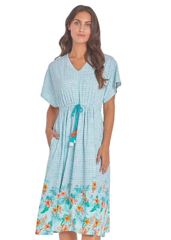 Limited Time Deal Boho Chic Cayman Tie Waist Midi Dress