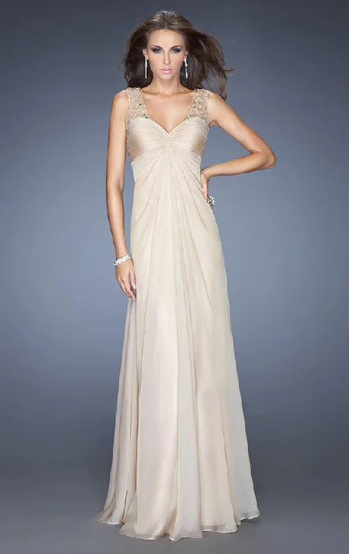 Stylish Statements Graceful Cut La Femme - 20122 Sleeveless Ruched Long Dress in Nude