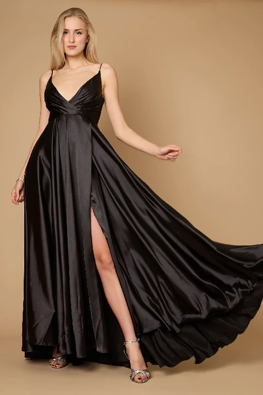 Chic Style, Always In Vogue Classic Appeal Long Flowy Satin Formal Prom Party Dress Black