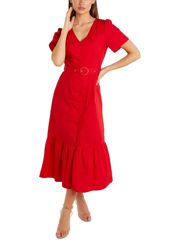 Chic Style, Always In Vogue Effortless Style Womens V-Neck Tea Midi Dress