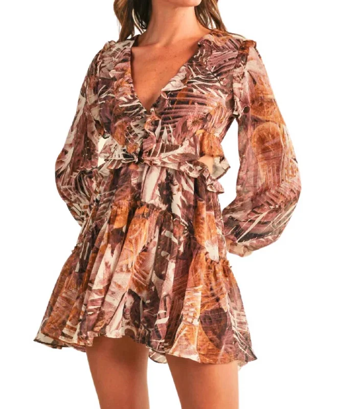 Trendy Street Style Elevated Style Forever Fall Mini Dress In Brown Multi