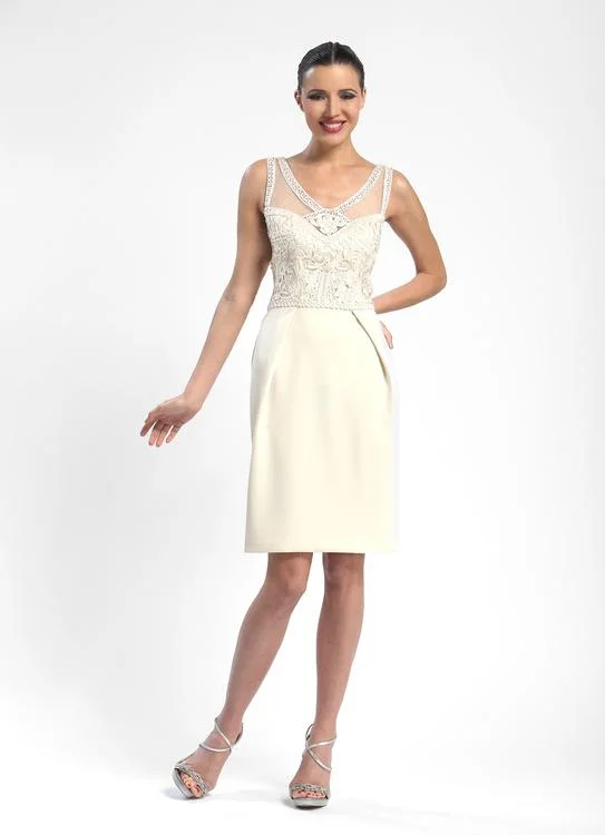 Modern Chic Discounts Elegant Ensemble Sue Wong Sleeveless V-neck Beaded Cocktail Dress in Ivory N5200