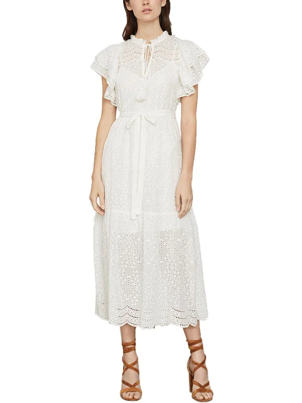 Buy More, Save More Lightweight Fabric Womens Eyelet Scalloped Midi Dress