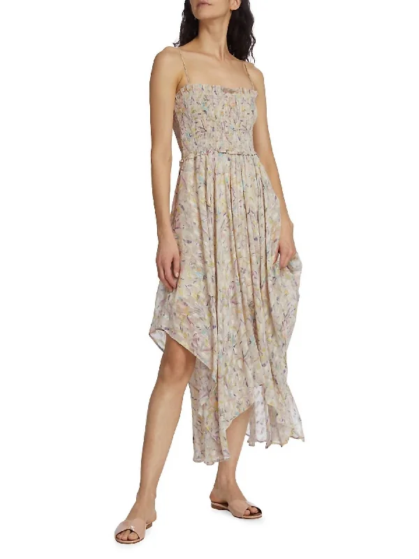 Huge Markdowns Graceful Cut Imeris Midi Dress In Pastel Print