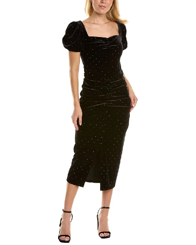 Affordable Trendy Fashion Luxe Layering O.P.T. Embellished Velvet Midi Dress