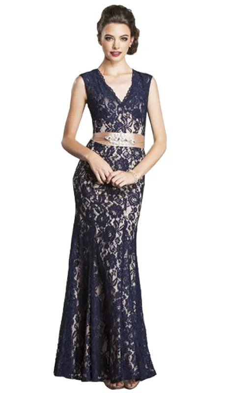 Chic & Modern Sales Ethnic Cultural Event Wear Trevi Collection - Sleeveless Long Lace Dress with Satin Ribbon