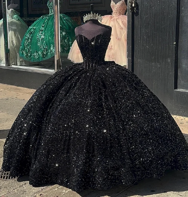 Summer Fashion Refined Look Black Sequin Quinceanera Dresses Ball Gown Princess Sweet 16 Dresses Lace Up Birthday Prom Gown Luxury