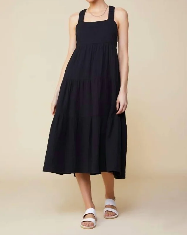 Vintage-Inspired Style Offers Everyday Glamour Cotton Cross Back Midi Dress In Black