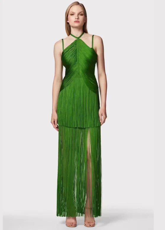 Feminine Style Promotions Contemporary Elegance With Envy Fringe Bandage Maxi Dress