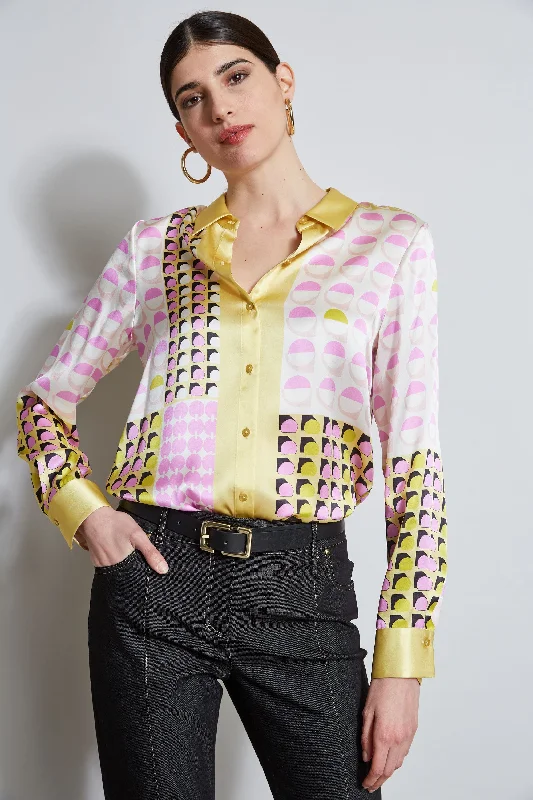 Feminine Style Promotions Statement Piece Silk Satin Geo Graph Dot Shirt