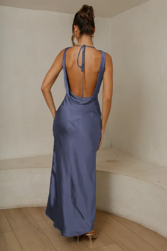 Seize Bargains Minimalist Elegant Cassandra Open Back Maxi Dress - Navy