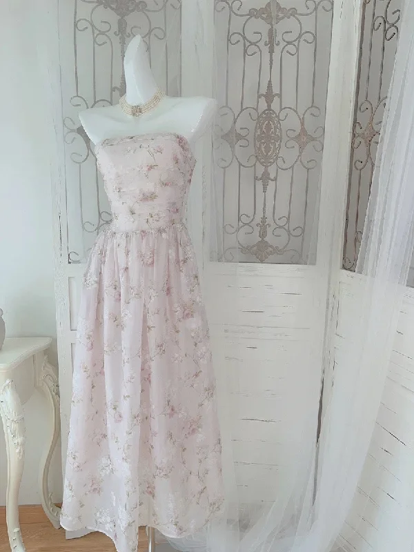 Cozy Comfort Style Sale Great Deals on Ethnic Cultural Wear Pretty A Line Strapless Floral Pink Chiffon Prom Dresses Sexy Evening Dress C2346