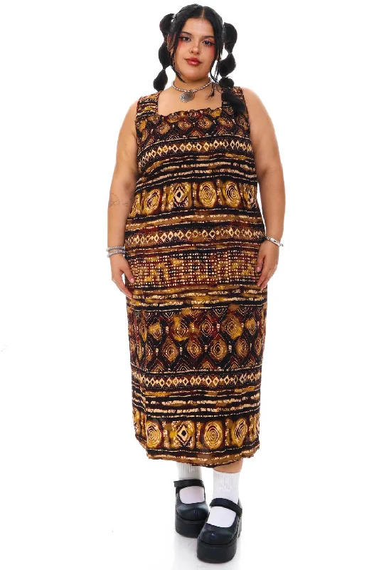 Urban Fashion Modern Romance Vintage Y2K Earth Spiral Mixed Print Maxi Dress - XL/2X