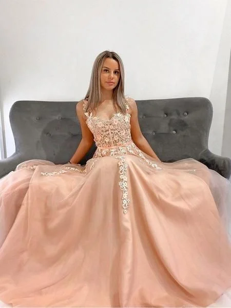 Trendy Threads Minimalist Elegant Double Straps Champagne Lace Long Prom Dresses, Long Champagne Lace Floral Formal Dresses    cg19063