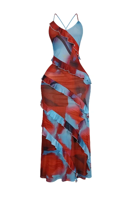 Sophisticated Style Offers Elevated Style Josefina Mesh Print Ruffle Maxi Dress