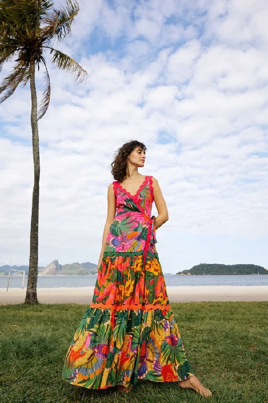 Budget Friendly Soft Textures Mixed Painted Toucans Maxi Dress