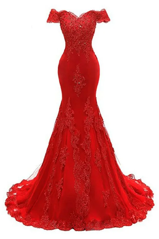 Find Your Unique Flair Minimalist Chic OFF THE SHOULDER EMBROIDERED FLORAL AND BEADS IN LACE MERMAID EVENING GOWN PROM DRESS    cg22271