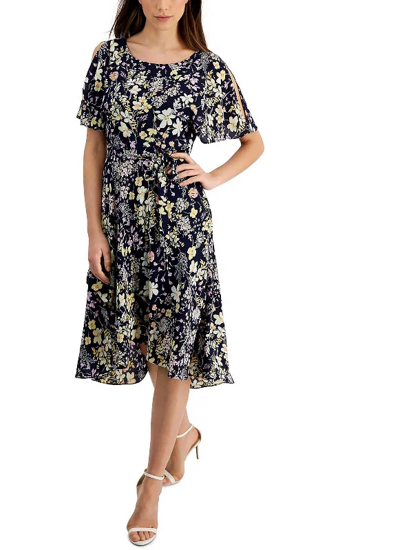 Holiday Glam Urban Sophistication Womens Printed Calf Midi Dress