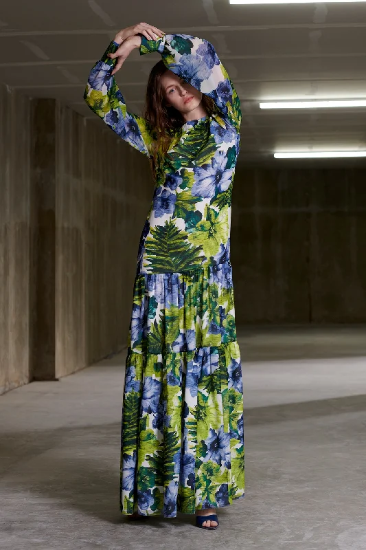 Holiday Attire Sale Alluring Design Maxi Dress in Blue Poppy Bloom