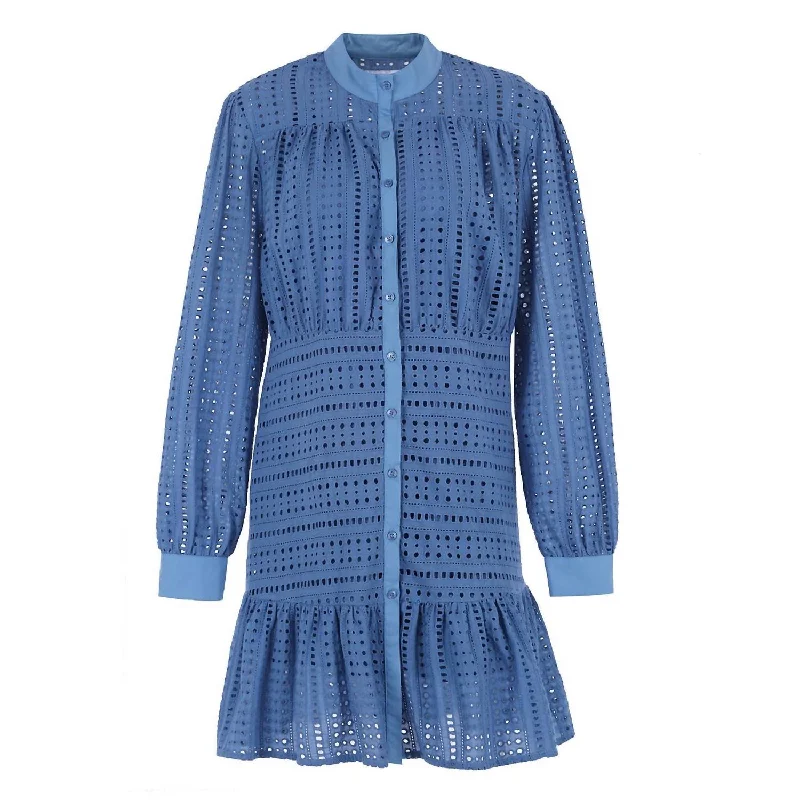 Chic & Modern Sales Graceful Drape The Maria Mini Dress In Blue Eyelet