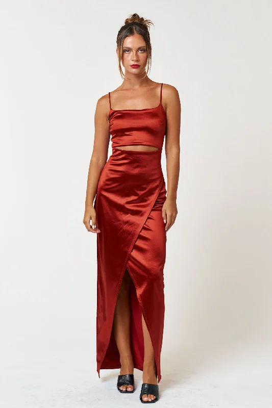 Limited Edition Refined Simplicity Long Spaghetti Strap Satin Jersey Maxi Dress