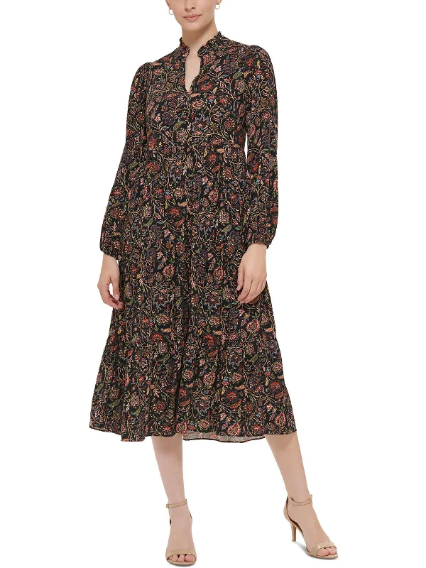 Catch Every Fashion Trend Chic Sophistication Petites Womens Paisley Calf Midi Dress