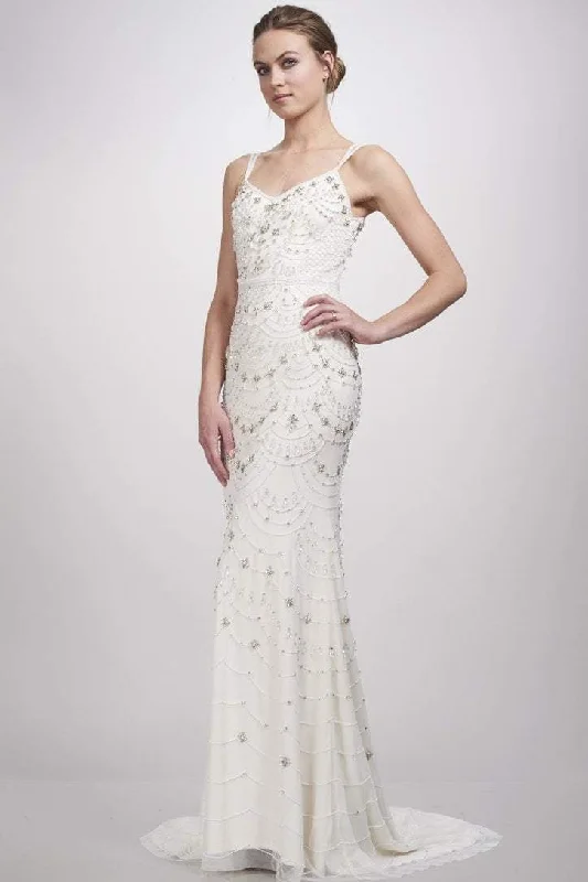 Classic Modern Offers Rustic Countryside Charm Look Theia - 890461SC V-Neck Dual Straps Beaded Evening Gown