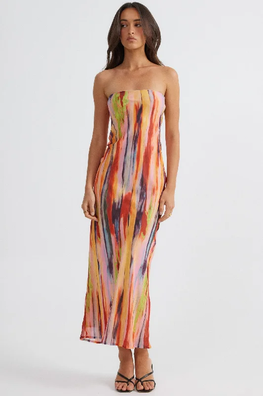 Hurry Before It'S Gone Vintage Look St Barts Strapless Maxi Dress - Print