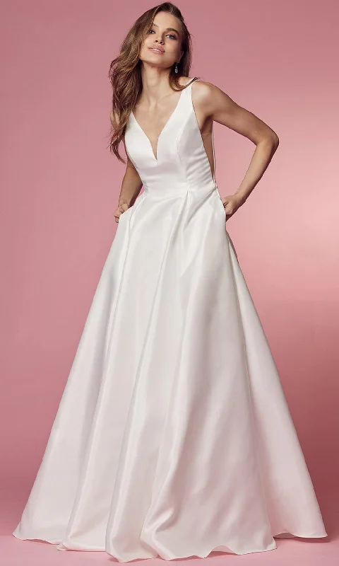 Fall Sale, Prices Drop Vintage Retro Party Wear Nox Anabel Bridal E156W - Deep V-Neck Bridal Dress