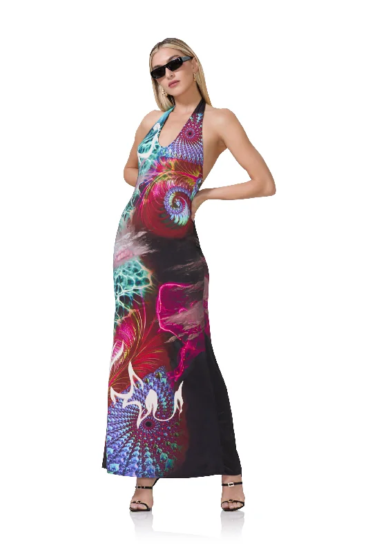 Chic And Edgy Contemporary Chic Rue Maxi Dress - Water Abstract