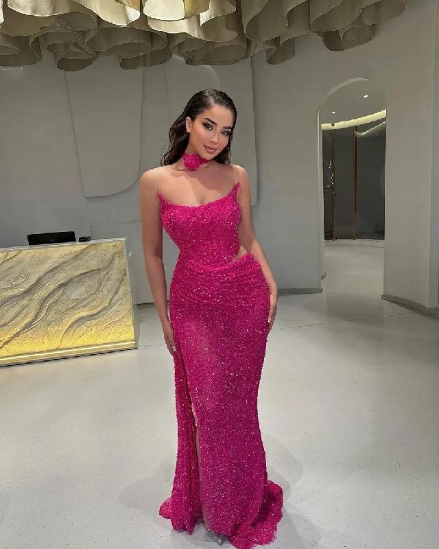 Shop Sale Items Dreamy Aesthetic Purple Mermaid Evening Dress Sequined Shiny Prom Gowns With Draped Graduation Party Dress