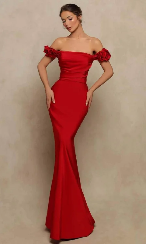 Stylish Looks Flash Sale Tarik Ediz 98016 - Straight Across Satin Evening Gown