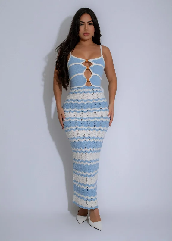 You'Ll Love Us Because Lightweight Fabric Seaside Serenity Knit Maxi Dress Blue