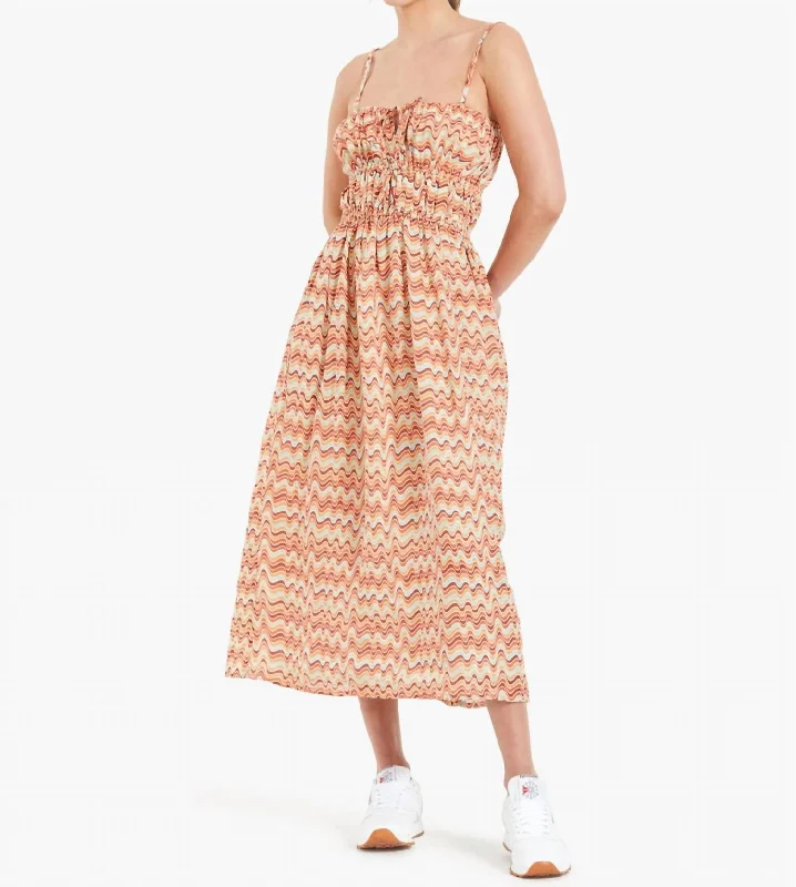 Relaxed Style Rustic Countryside Charm Look Francesca Midi Dress In Vadella Print Dusk