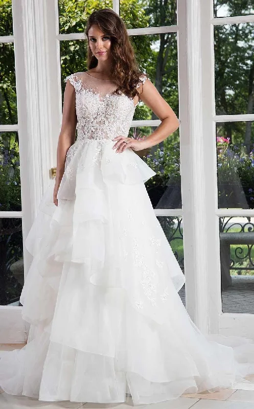 Chic Style Discounts Feminine Elegant Rachel Allan Bridal - M603 Tiered Ruffles Floral Lace Applique Gown