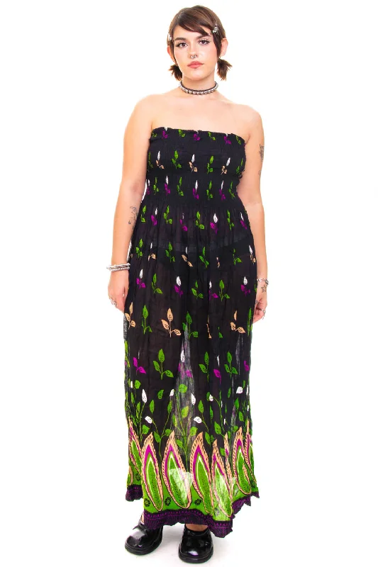 Season Offer Charming Silhouette Vintage Y2K Strapless Growing Plants Maxi Dress - M/L/XL