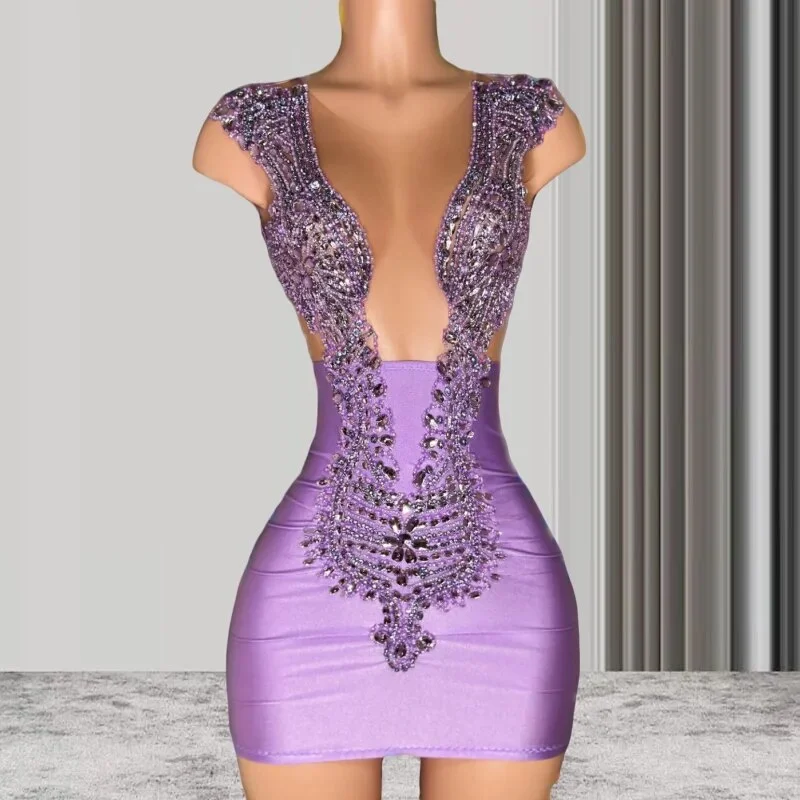 Vibrant Style Promotions Seasonal Trend Lilac See Through Sheer Mesh Women African Cocktail Dresses Beaded Birthday Party Gowns Short Black Girl Prom Dresses Homecoming