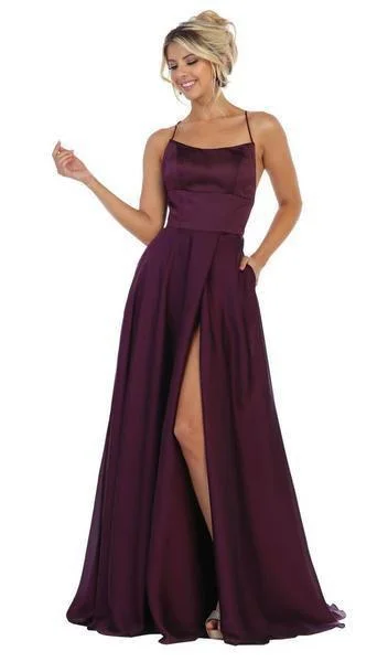 Unleash Your Trend Driven Style Feminine Charm May Queen - Halter Neck Tie String Back A-Line Satin Gown MQ1642