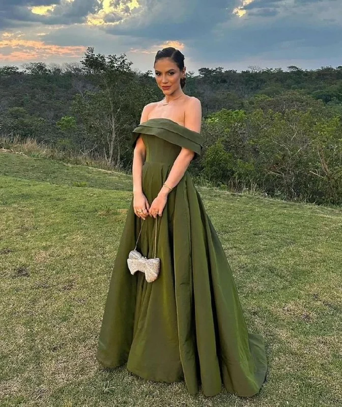 Clearance Event Casual Chic Off Shoulder Green Prom Dress A Line Evening Gown