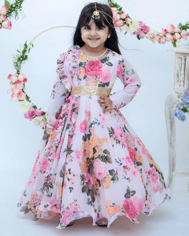 Vibrant Style Promotions Contemporary Elegance Pre-Order: Pastel Peach Floral Print Anarkali